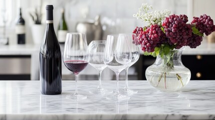 Elegant Wine Setup with Glasses and Grapes