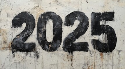 Clumsy representation of the year 2025 on a textured surface, capturing a unique artistic flair