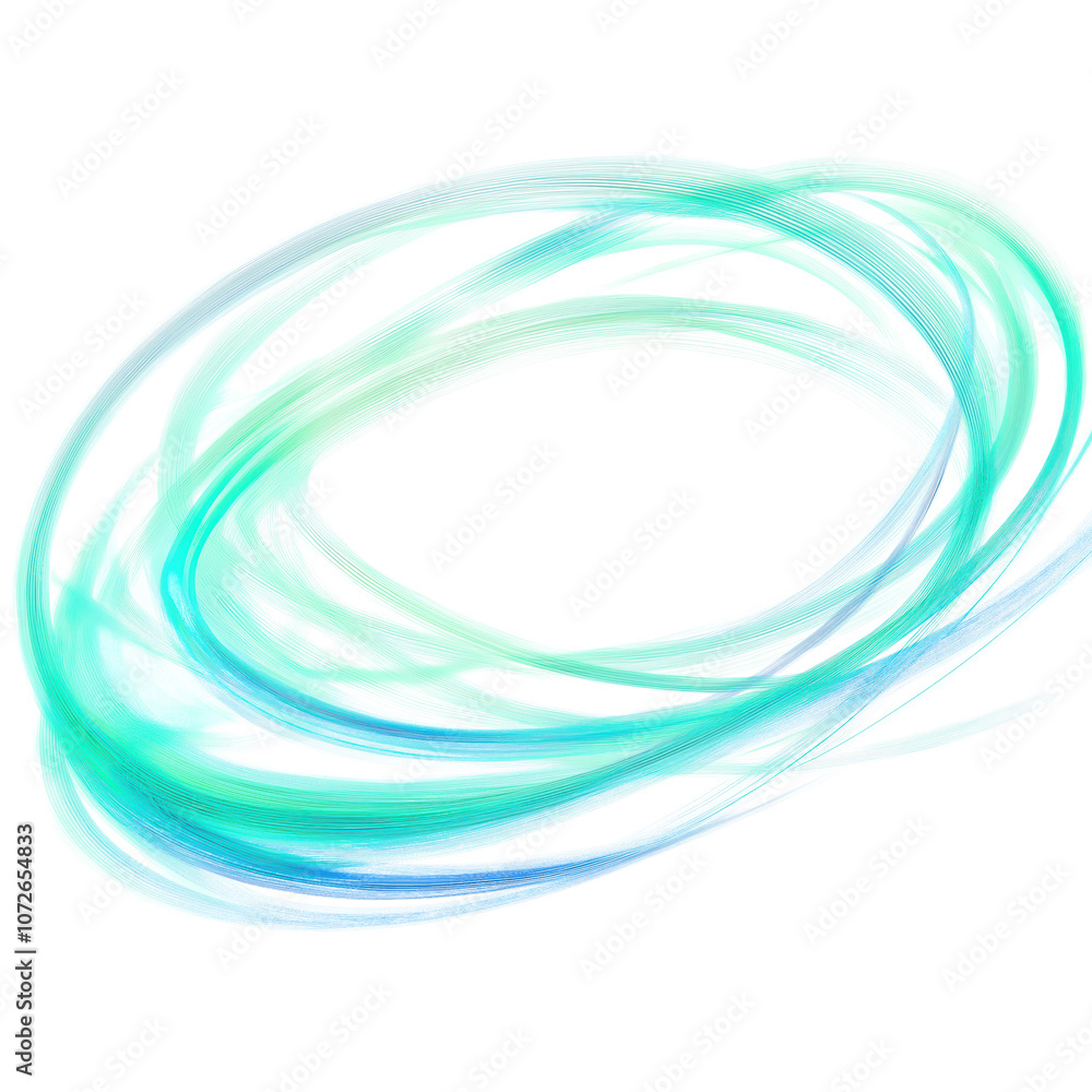 Poster Abstract blue green glowing light effect. Dynamic curved lines form a swirl shape. This modern futuristic graphic design is ideal for use as a banner, wallpaper or web background. Transparent isolated