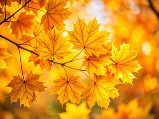 Obraz premium Bright Yellow Autumn Background Featuring Vibrant Maple Leaves in a Minimalist Style Perfect for Seasonal Decor and Nature-inspired Designs