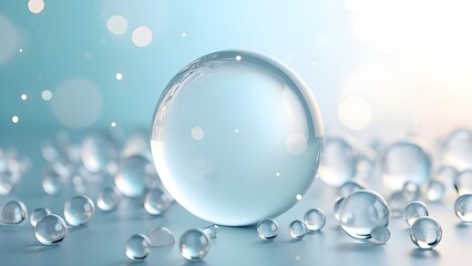 Small Glowing Bubbles, empty space for product placement, suitable for cosmetics, hair and body care products