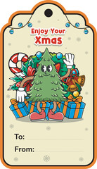 Vector Illustration of Christmas Tree Mascot with Retro Mascot Illustration Available for Card Template