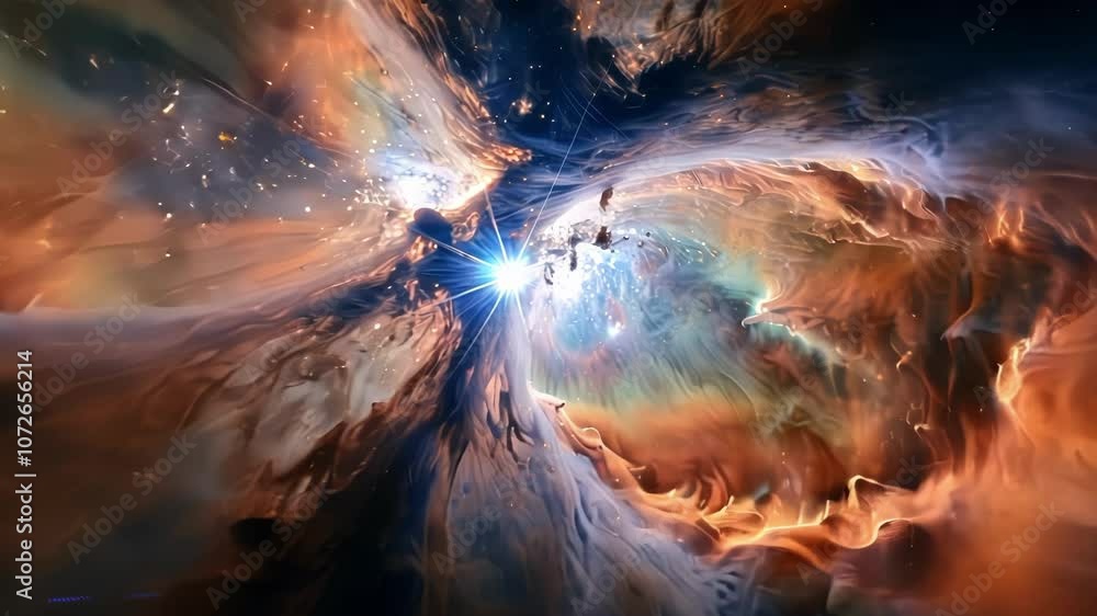 Poster a mesmerizing view of a starforming region with particles coalescing to create new stellar bodies.