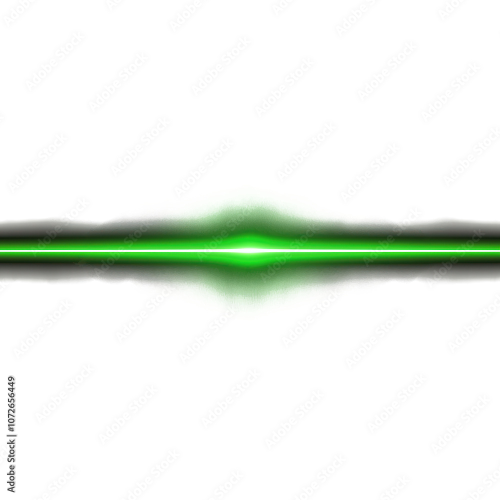 Poster neon green light horizontal line. bright light on transparent background. green color line isolated.