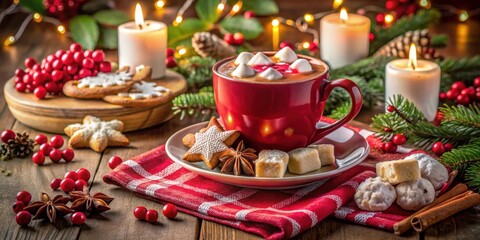 A Festive Table Setting Featuring Warm Drinks, Festive Cookies and Candles, Creating a Cozy Atmosphere for Holiday Celebrations.