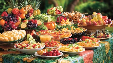 Fototapeta premium Vibrant Spread of Fresh and Delicious Fruits and Dishes
