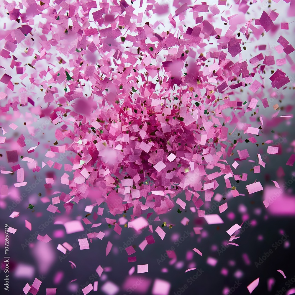 Poster pink confetti explodes in mid-air, creating burst of color, celebration. abstract design perfect for