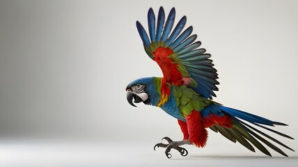 macaw flying on white background