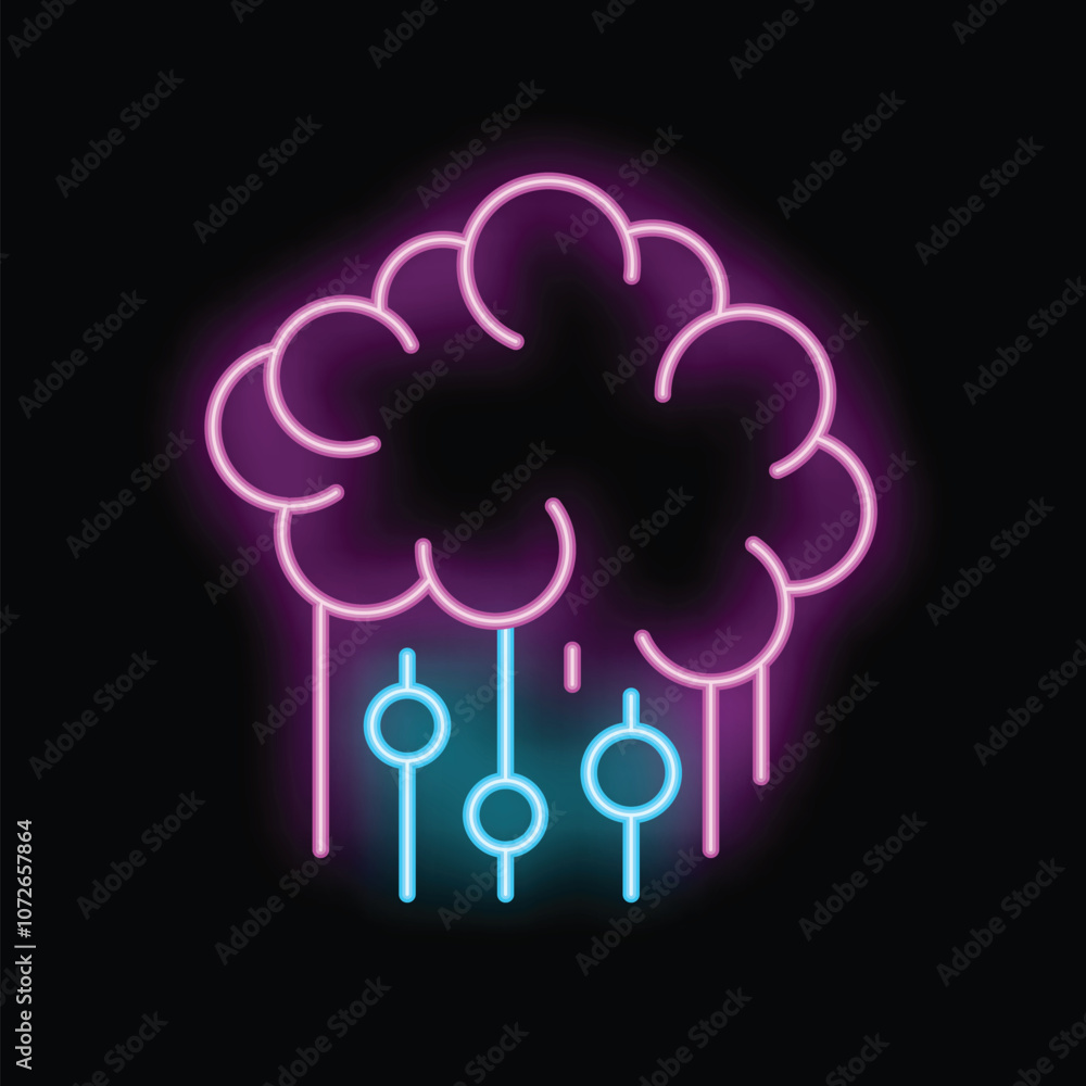 Poster neon brain raining data representing cloud computing concept