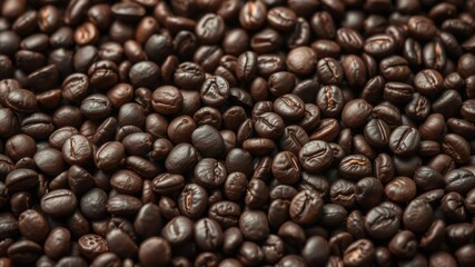 Fototapeta premium Close-up shot of a pile of aromatic ground coffee beans, cafe, espresso