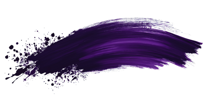 Purple paint stroke, splattered design on transparent background. Abstract artistic element, messy brush, grunge texture for creative graphic, art, web design, banner, template, wallpaper, card. Png.