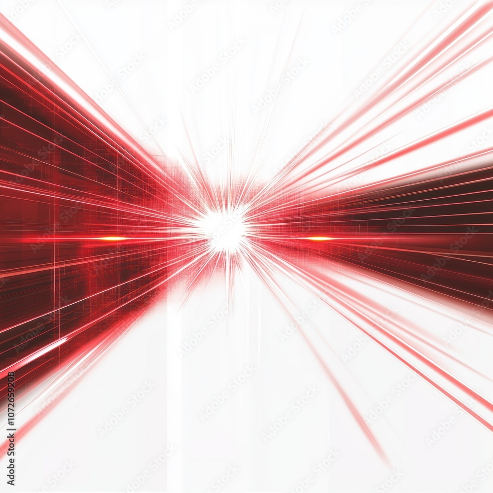 Aufkleber Red laser beams create a glowing light effect. Abstract pattern with bright lines and white background. Futuristic design. Suitable for tech, science, space, AI and imagination themes.