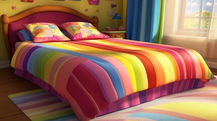 Colorful Striped Bedding in Cozy Bedroom Setting
