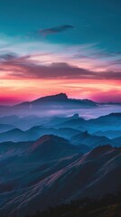 Fototapeta premium Golden Hour on Mountain Peaks: A Tranquil Aerial Landscape