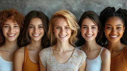 Fototapeta premium A group of women with different hair colors and smiling. Concept of unity and happiness among the women