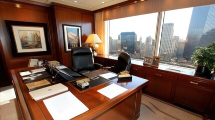 Fototapeta premium Sleek Office Interior with City View