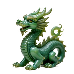 Obraz premium Green jade dragon sculpture. Chinese zodiac animal figurine. Mythical creature isolated on alpha layer. New Year ornament. Oriental art. Good luck. Traditional Chinese decor. Perfect for holiday Png.