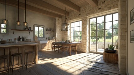 Cozy Modern Kitchen with Natural Light and Wood Elements