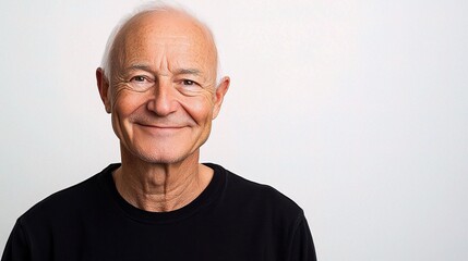 Obraz premium Cheerful Older Man Smiling Warmly at the Camera in Neutral Background, Radiating Positivity and Approachability for Various Stock Photography Needs