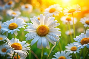 Naklejka premium Captivating Daisies in Natural Light: A Close-Up of Bright White Petals and Sunny Yellow Centers Celebrating the Cheerful Simplicity of Nature's Beautiful Blooms