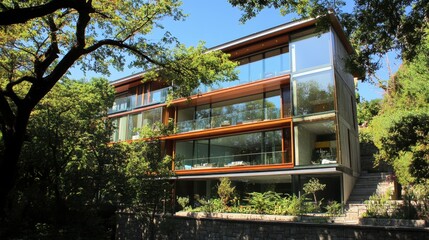 Modern Glass House Surrounded by Lush Greenery