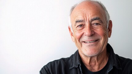 Obraz premium Brightly Smiling Older Gentleman Exuding Confidence in Casual Attire with a Warm Expression Against a Clean Background