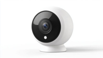 modern security camera with sleek design, featuring round shape and prominent lens. This device is ideal for home surveillance and enhances security measures