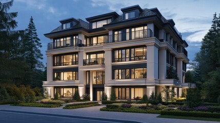 Fototapeta premium Modern Residential Building at Dusk