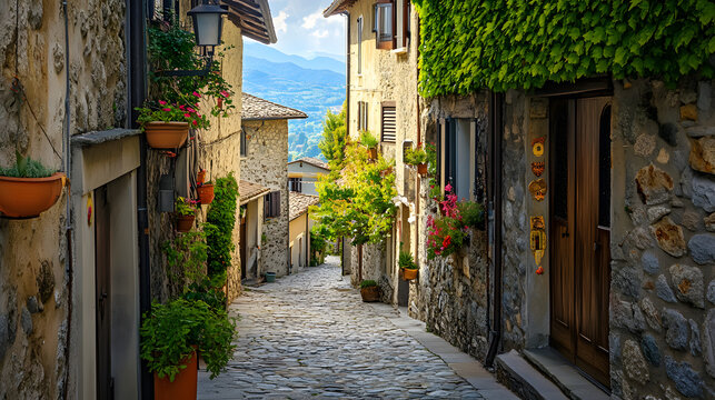 A quaint village with cobblestone streets, inviting peaceful strolls.