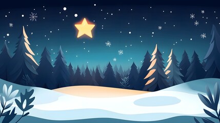 Obraz premium Glowing Star Over Snowy Christmas Landscape