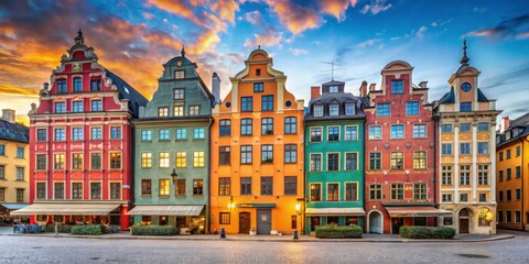 Colorful houses in Stockholm's historic Gamla Stan district, Sweden , vibrant, street,...