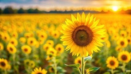 Obraz premium A vibrant sunflower stands out in a sea of yellow blooms, nature, unique, stand out, colorful, field, growth, contrast, beauty