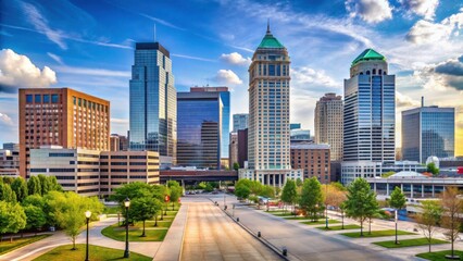 Fototapeta premium Downtown Louisville street view with office buildings and pedestrians , Louisville, Kentucky, downtown