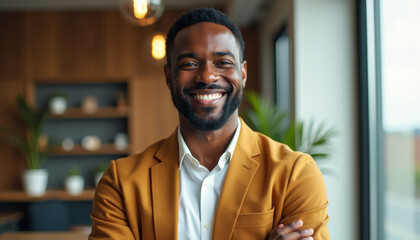 Naklejka premium Smiling Business Professional in Modern Office