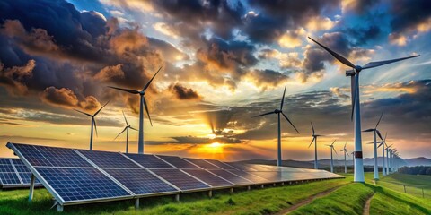 Modern renewable energy installation with wind turbines