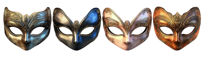 Various set of metallic carnival mask that covers only for the eyes isolated on transparent background