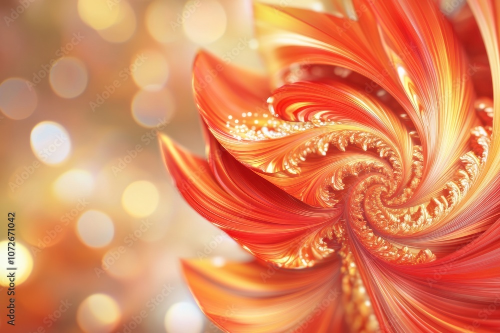 Poster vibrant red spiral fractal illustrating natural elegance in abstract patterns during twilight hours