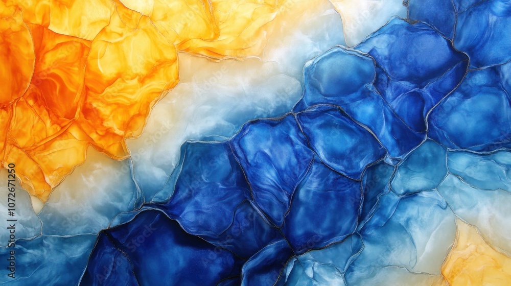 Poster a vibrant blend of amber and indigo textures creating a serene abstract landscape for contemplation