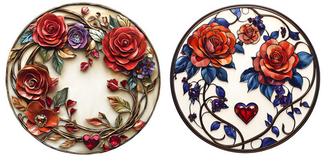 Elegant Floral Design with Colorful Roses and Hearts