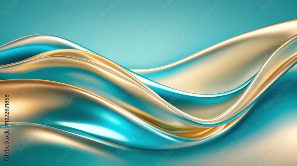 Poster Electric Blue and Gold Waves Merge to Create a Mesmerizing Abstract Texture in a Tranquil Setting