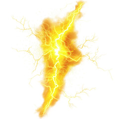 Abstract electric plasma lightning bolt. Hot yellow bright energy effect with sparks, glowing light. Abstract power shine design for flash, explosion, force, thunder, creativity. Transparent isolated.
