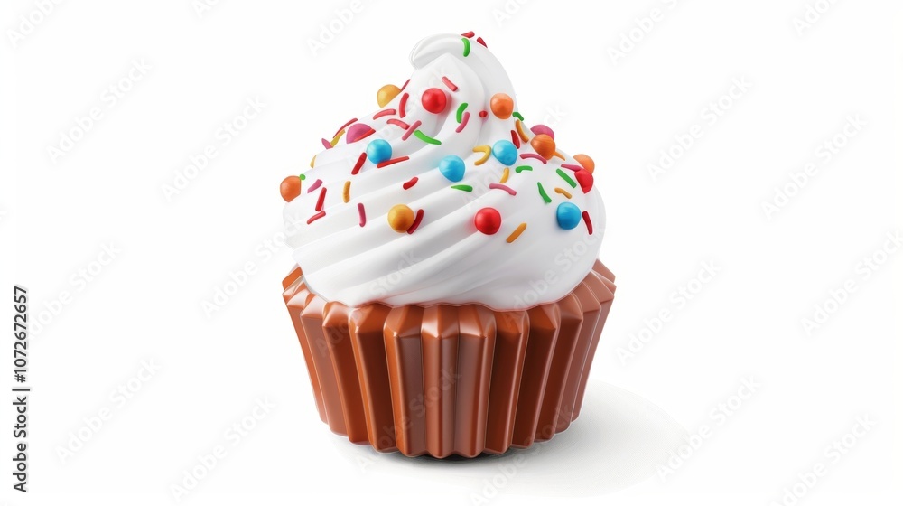 Poster a fun 3d inflatable icon of a cupcake with a bouncy round design and a colorful frosting on top perf