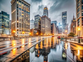 Fototapeta premium Captivating Night Photography of Urban Landscapes Featuring Luminous City Lights, Vibrant Colors, and Dynamic Shadows for Stunning Visual Impact and Atmospheric Appeal