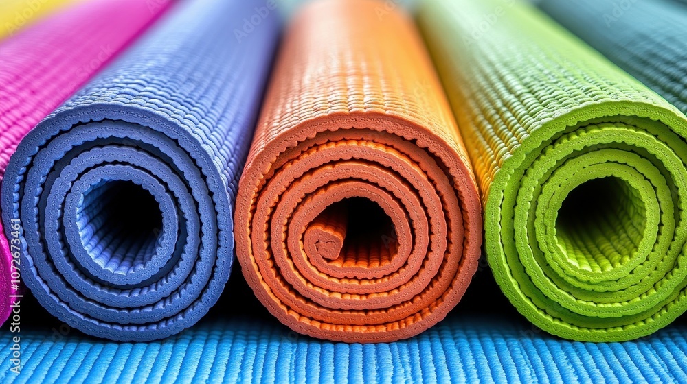 Aufkleber a colorful yoga mat is displayed in a row. the mats are of different colors and sizes, and they are 