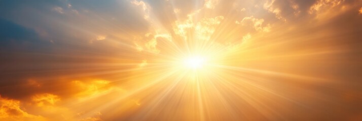 Obraz premium A Bright Star Breaks Through the Troubled Sky at Dawn, Casting Golden Rays Over the Horizon