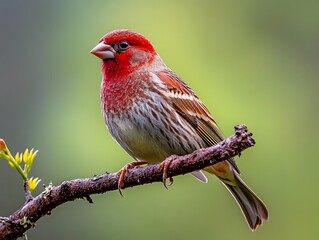 House Finch Perched on Branch with Colorful Plumage and Soft Natural Blur Background