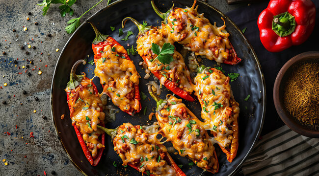 Chilli relleno chilli peppers filled with cheese. Traditional authentic tasty Mexican cuisine food