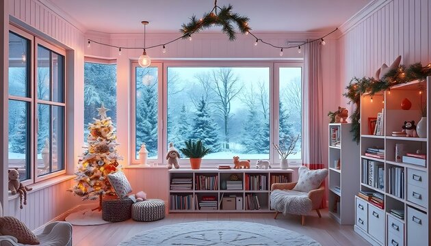 Christmas interior of a kiving room. AI generated
