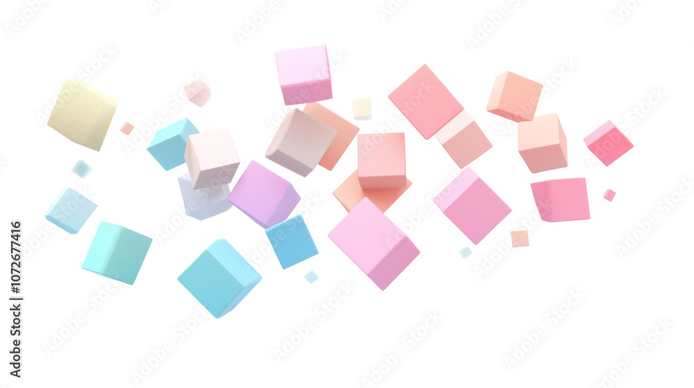 Poster colorful floating cube on a transparent background