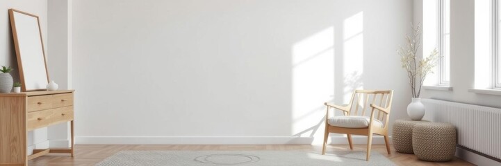 Modern scandinavian style interior with a sleek chair and trendy vase, featuring clean lines and minimalist decor, interior, vase